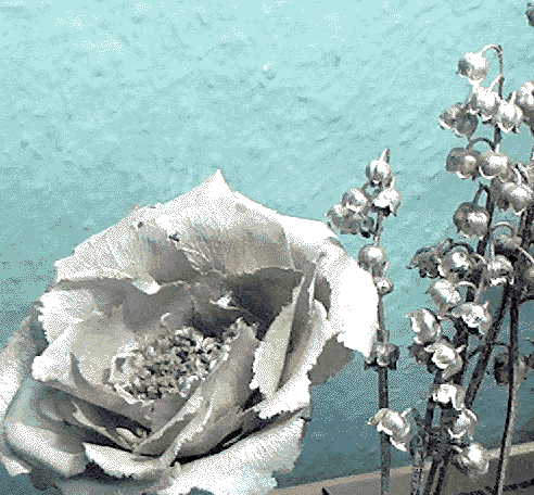 Silberguss Rose und Maiglöckchen in Silber