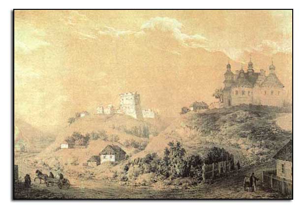 The castle in Sutkivtsi. Engraving of XIXth century.