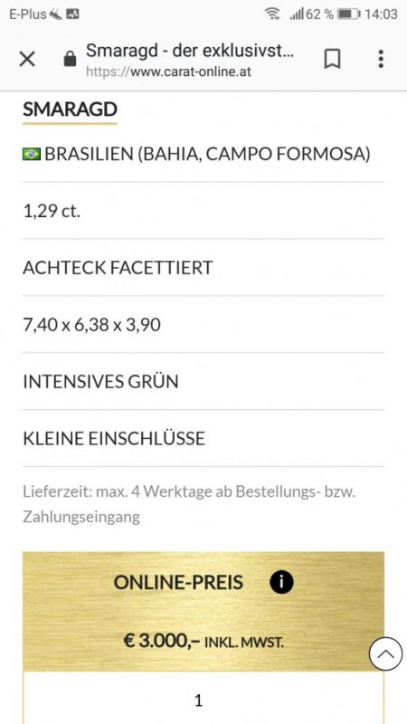 Goldener Smaragd-Brillant-Ring zu verkaufen