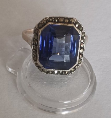 Ring, blauer Stein, Markasiten